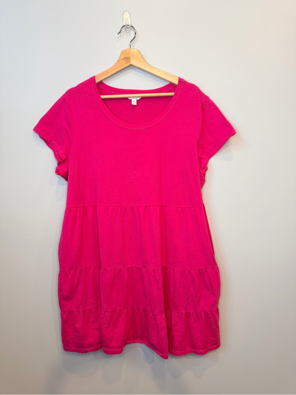 Time and Tru Tiered Knit Dress 100% Cotton XL 16-18 Hot Pink Short Sleeve